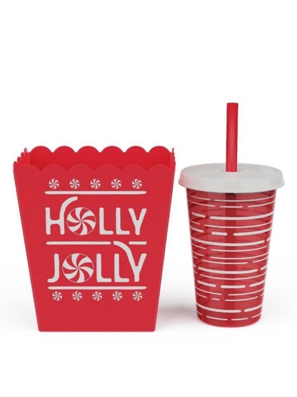 3 for $15 SALE! New! Holly Jolly Red Holiday Popcorn Box & Tumbler Set